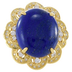 Bague d'époque rétro en or jaune 18 carats, lapis-lazuli et diamants