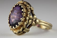Retro-Era Amethyst and 10K Yellow Gold Cocktail Ring
