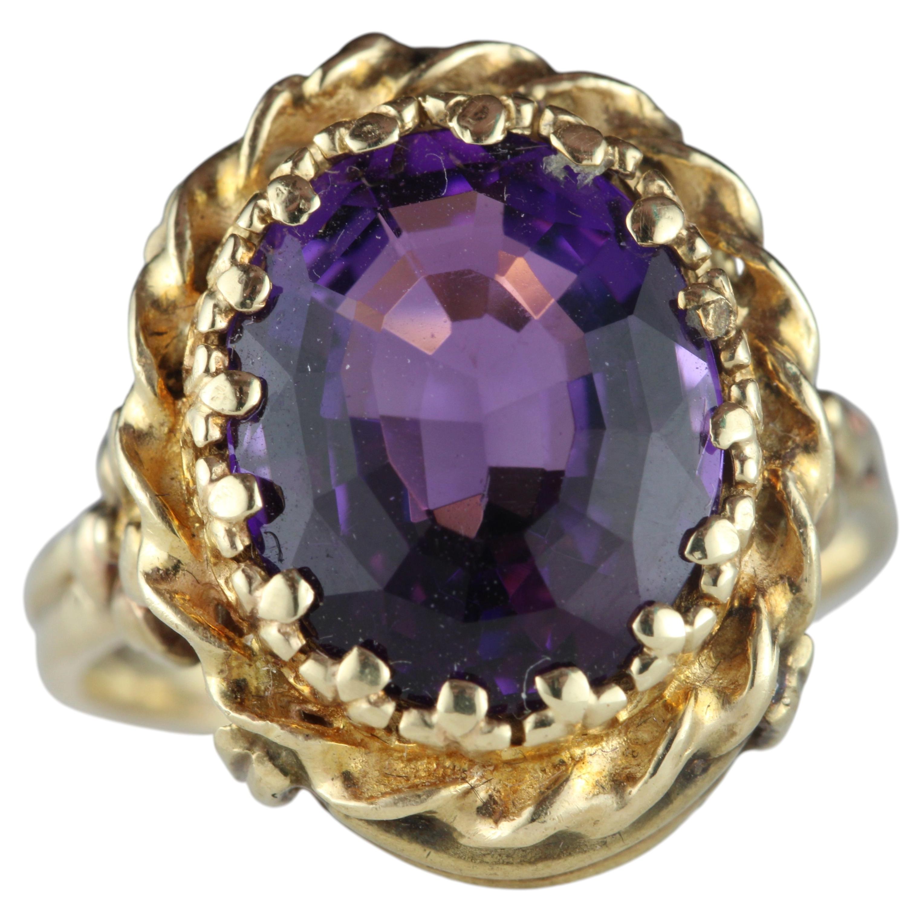 Retro-Era Amethyst and 10K Yellow Gold Cocktail Ring
