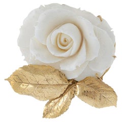 Retro Era Angel Skin Coral Rose Brooch in 14KT Gold