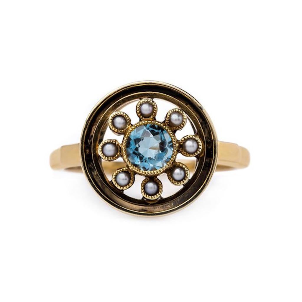 Women's Retro Era Aquamarine and Seed Pearl Ring
