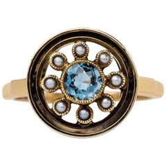 Retro Era Aquamarine and Seed Pearl Ring