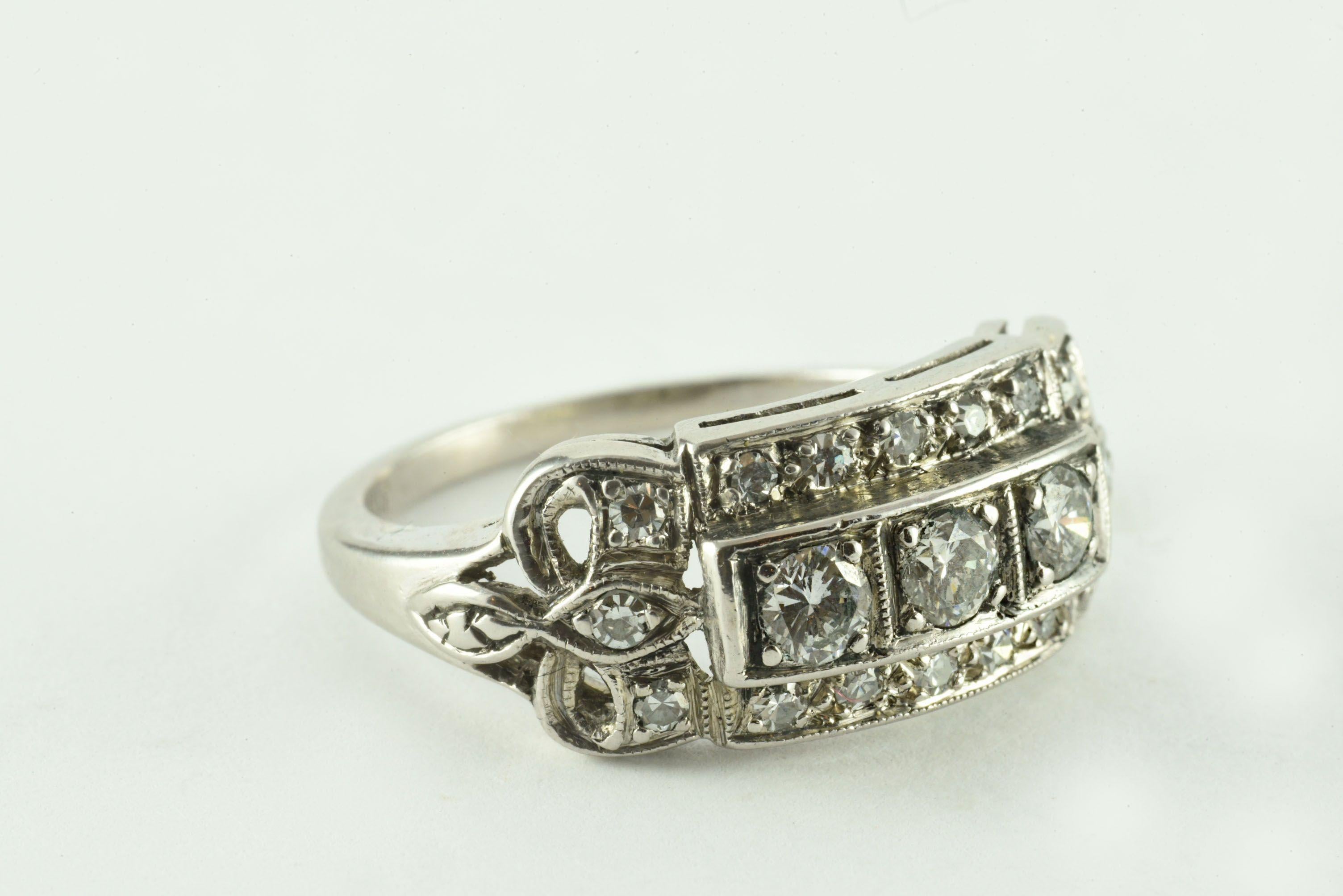 Women's Retro Era Diamond and Platinum Ring For Sale