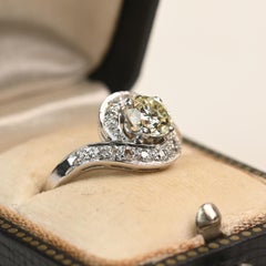 Retro Era Engagement Ring. 0.90ct Old Euro Cut Diamond 14k White Gold Swirl VS1