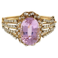 Retro Era Kunzite and Diamond Cuff Bracelet