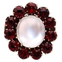 Retro-Ära Mondstein und Granat Cocktail Ring