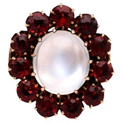 Retro Era Moonstone and Garnet Cocktail Ring