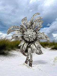 Retro Era Palm Tree Diamond Brooch 18K White Gold