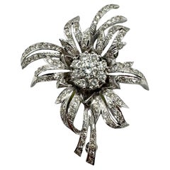 Retro Era Palm Tree Diamond Brooch 18K White Gold