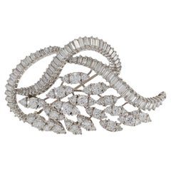 Retro Era Platinum and Diamond Floral Brooch