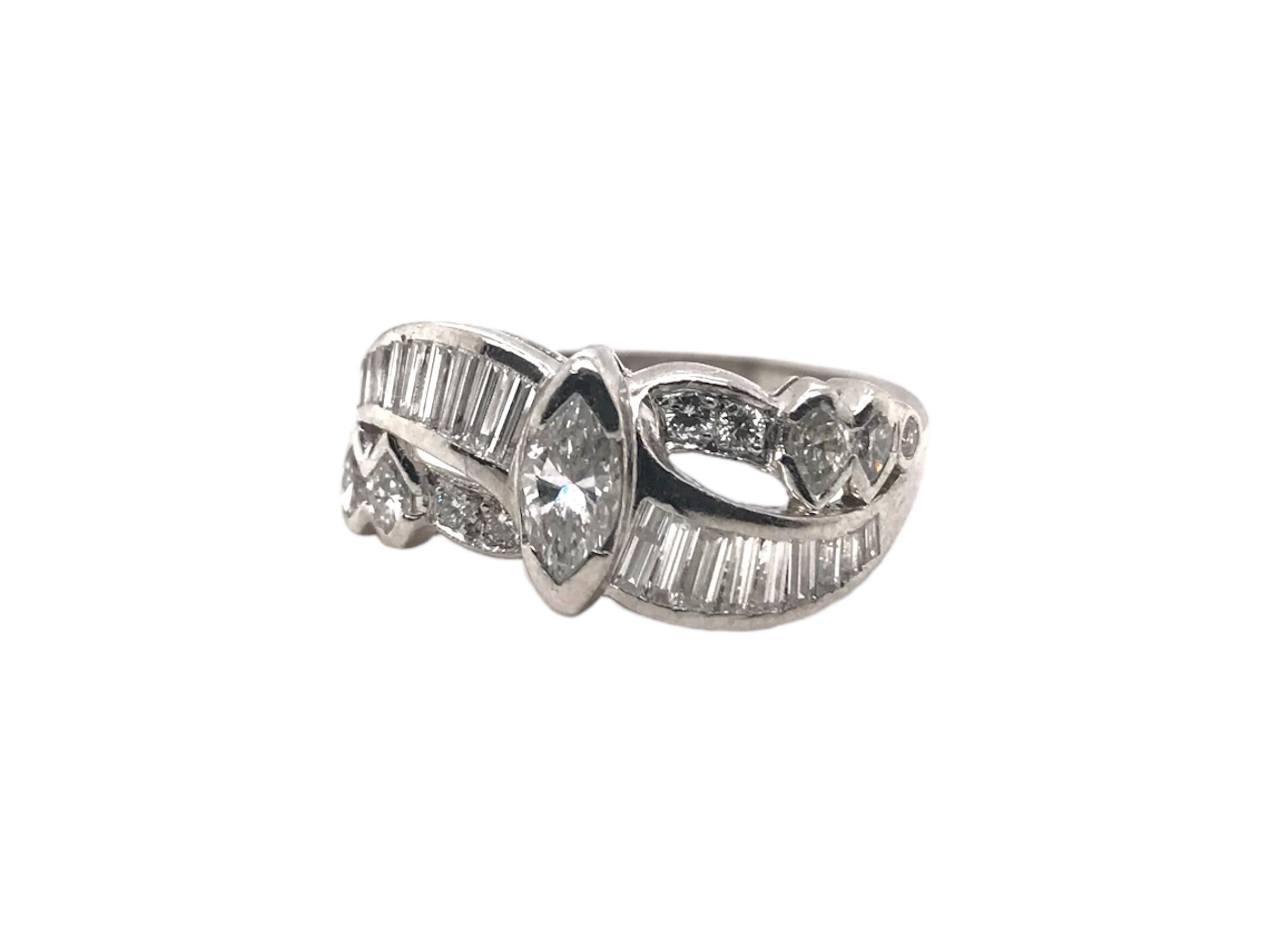 Brilliant Cut Retro Era Platinum Diamond Band Style Ring For Sale