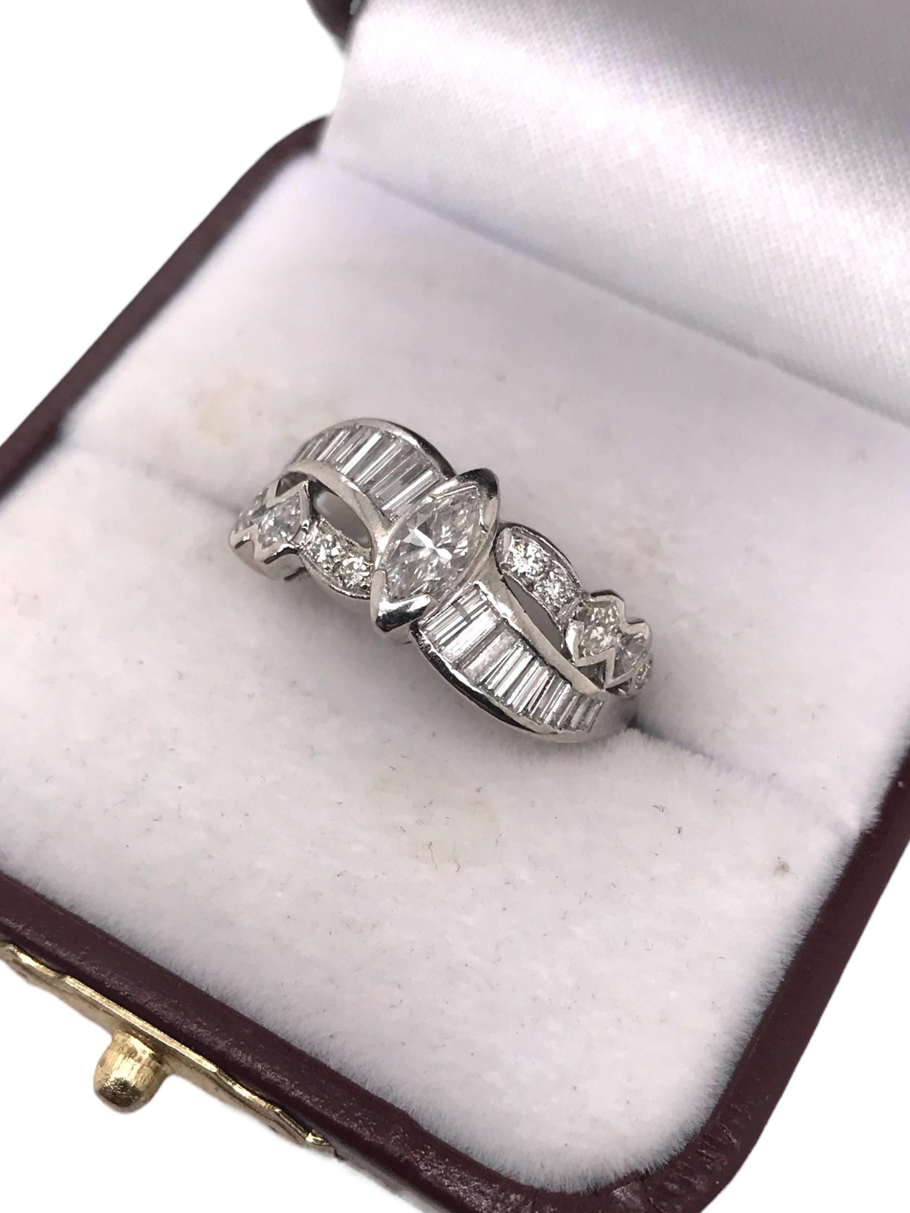 Retro Era Platinum Diamond Band Style Ring For Sale 2