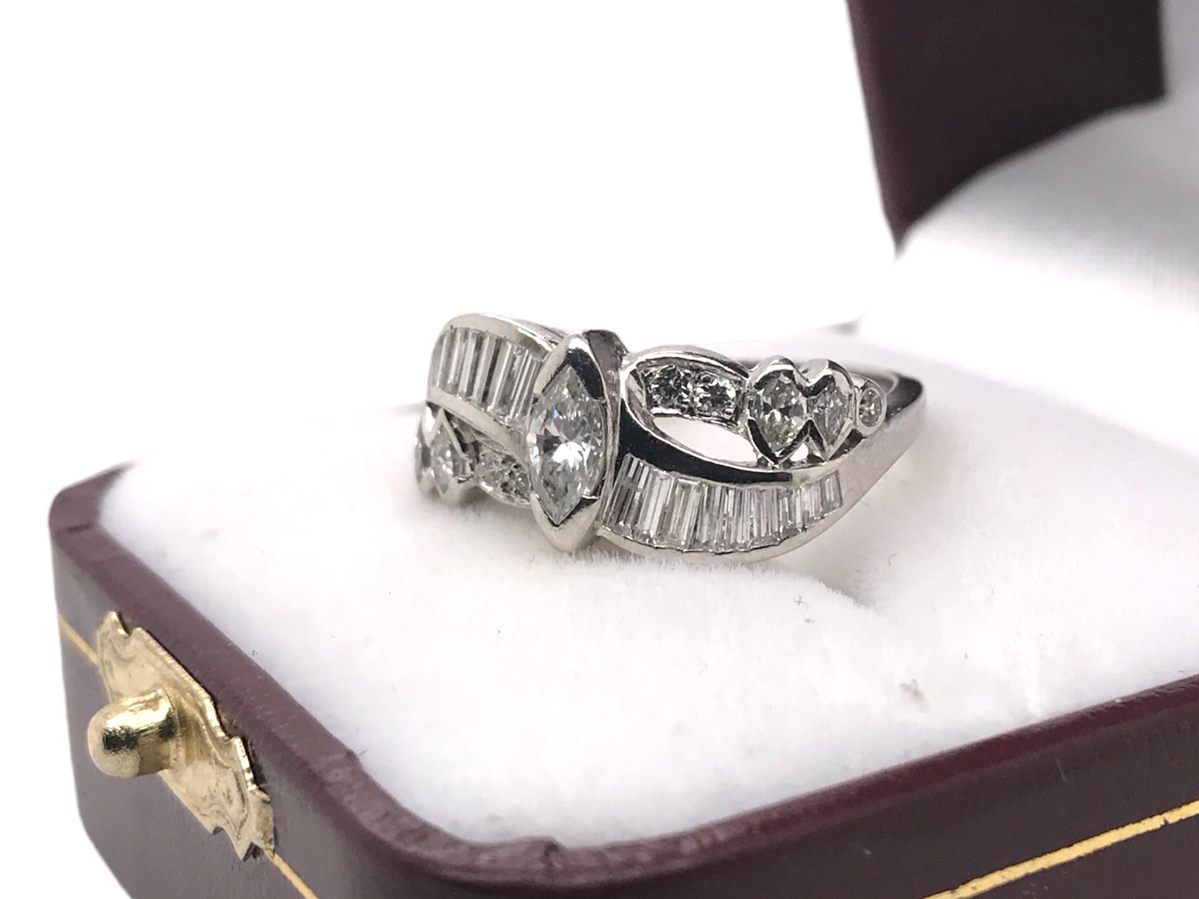 Retro Era Platinum Diamond Band Style Ring For Sale 3