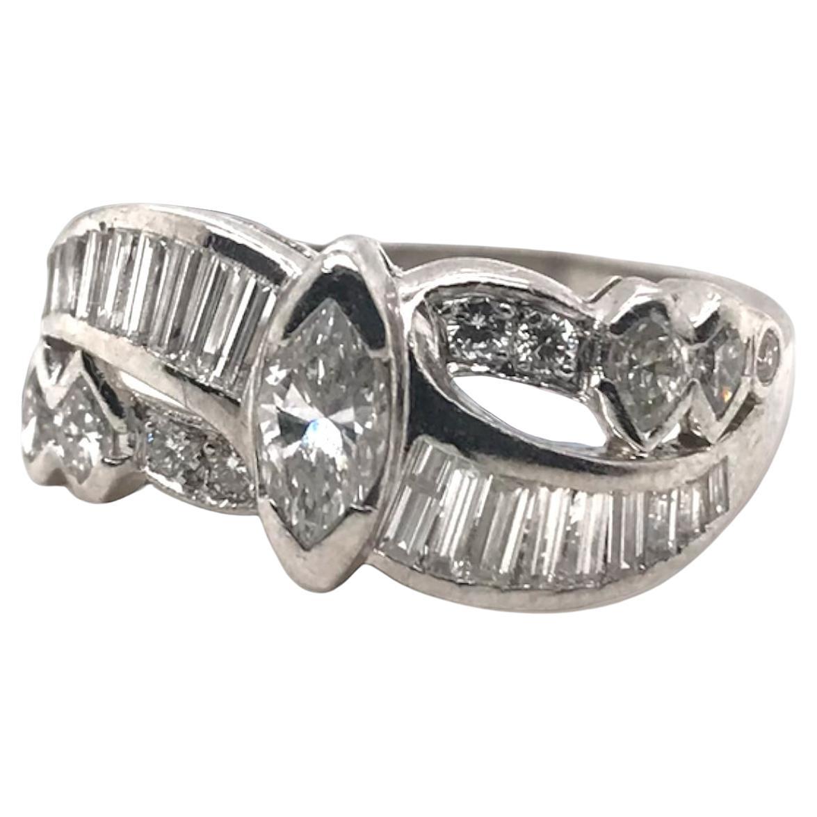 Retro Era Platinum Diamond Band Style Ring For Sale