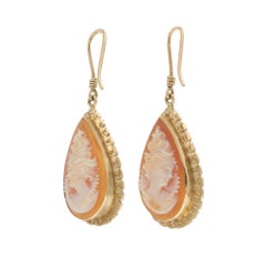 Retro Era Portrait Cameo Drop Earrings in 14KT Yellow Gold