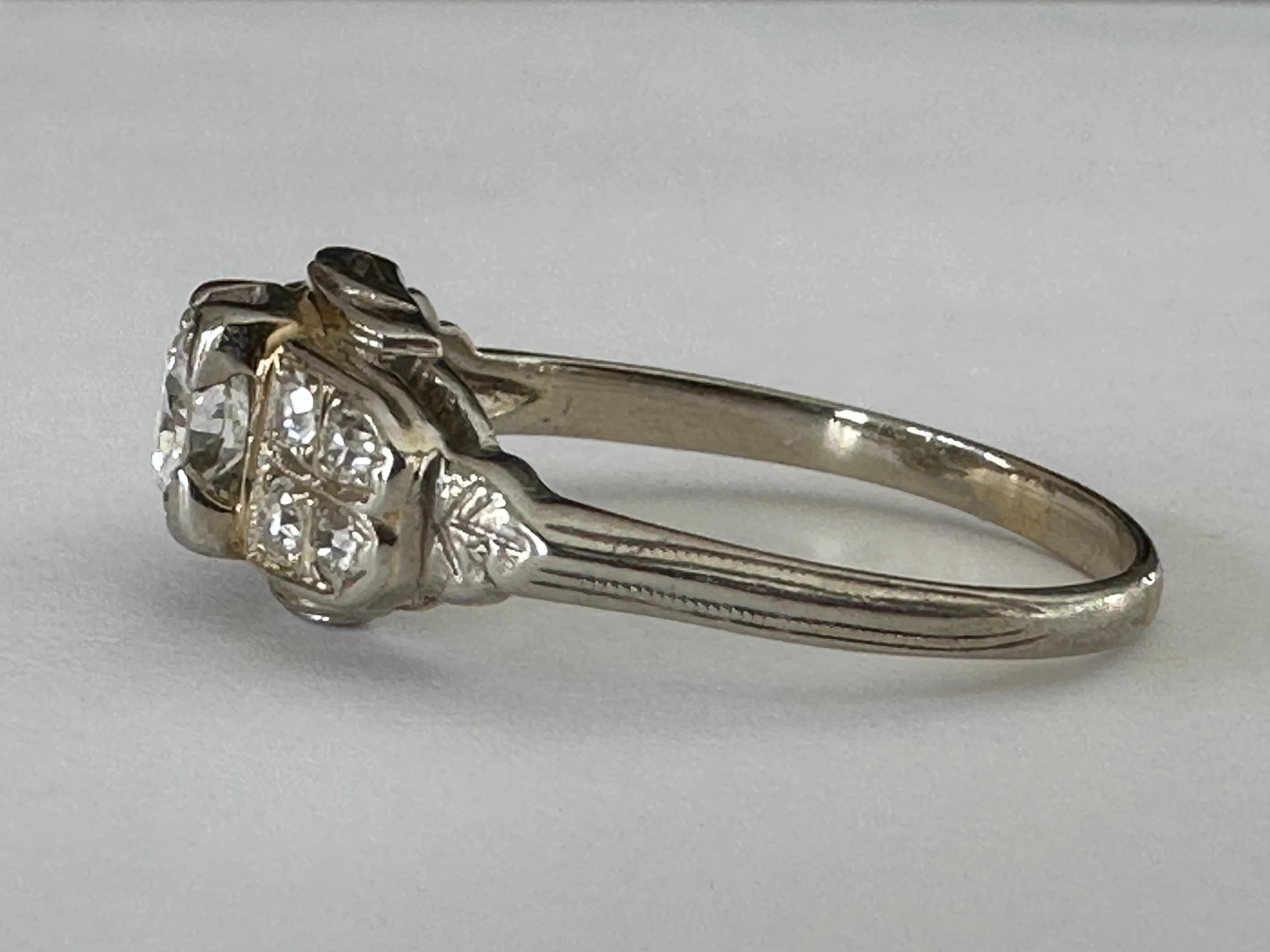 Women's Retro Era Two Tone Diamond Engagement Ring For Sale