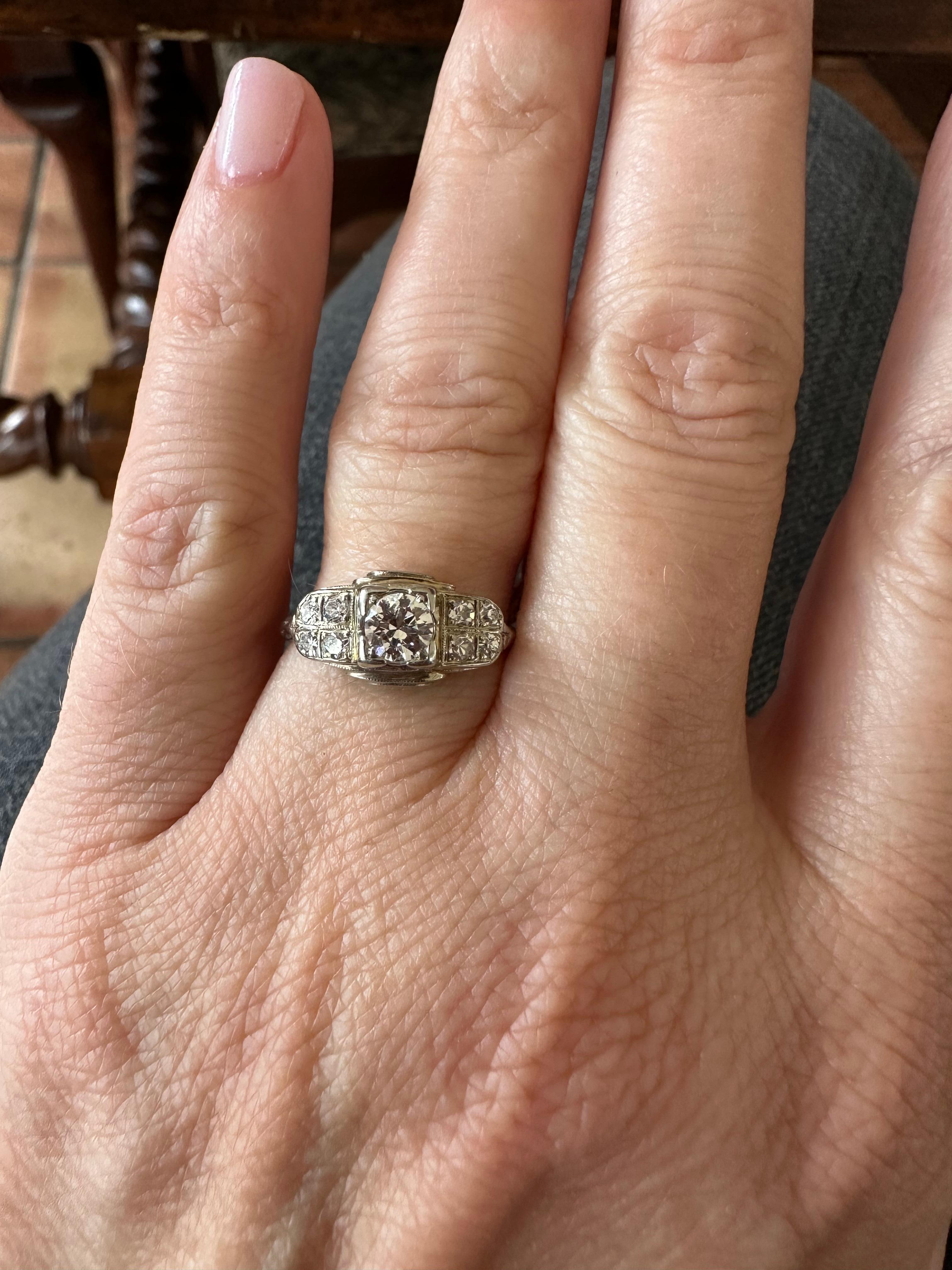 Retro Era Two Tone Diamond Engagement Ring For Sale 2