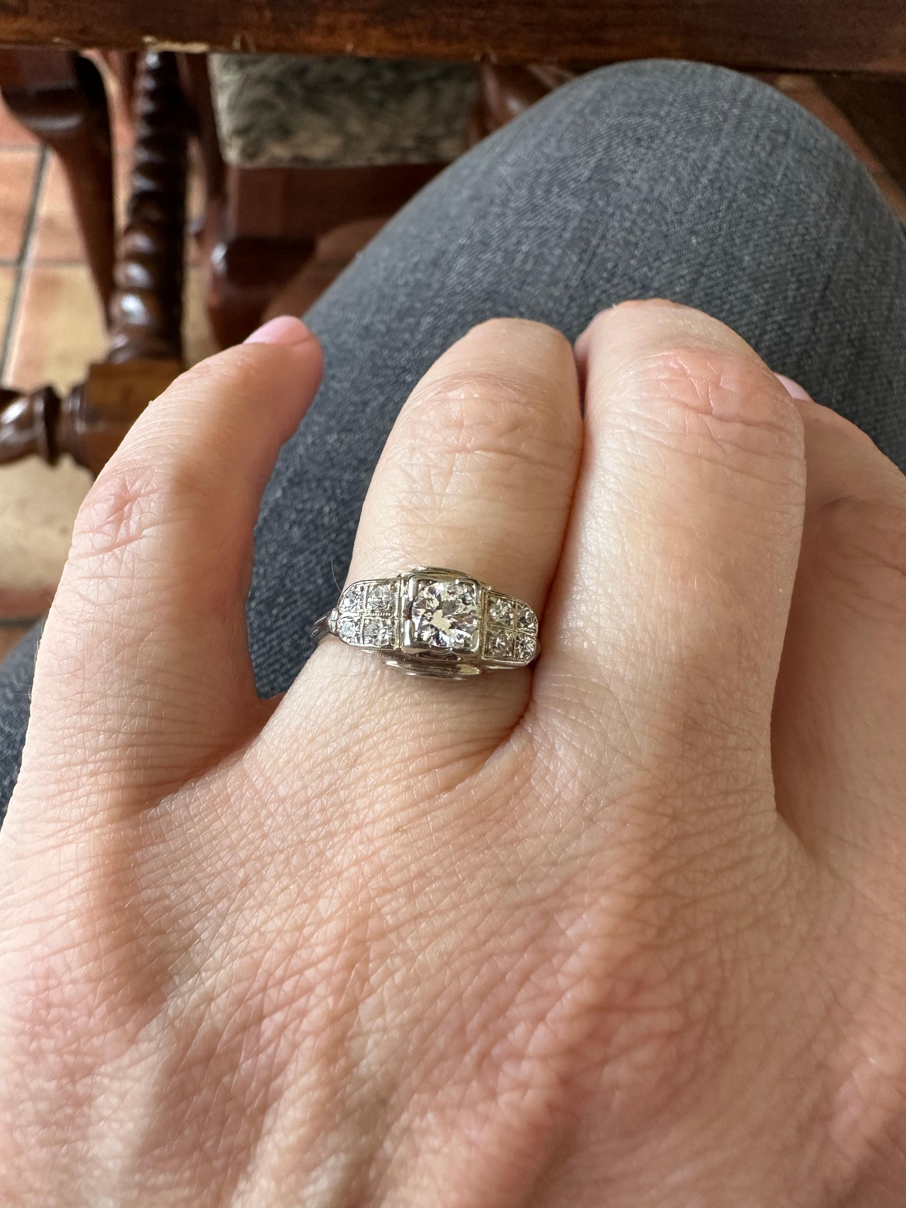 Retro Era Two Tone Diamond Engagement Ring For Sale 3