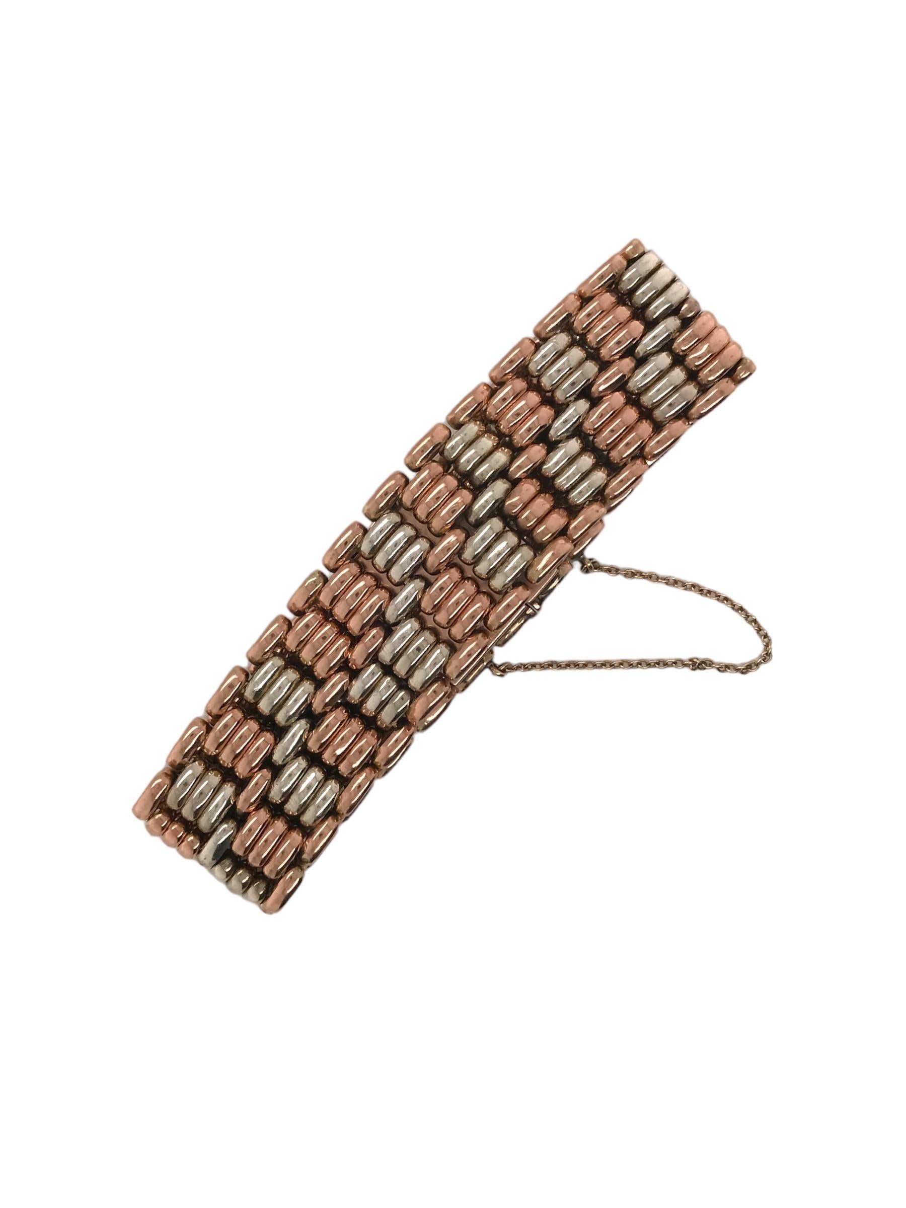 Retro-Ära Zwei getönte Rose Gold Link Armband Bentley & Skinner im Zustand „Hervorragend“ in Montgomery, AL