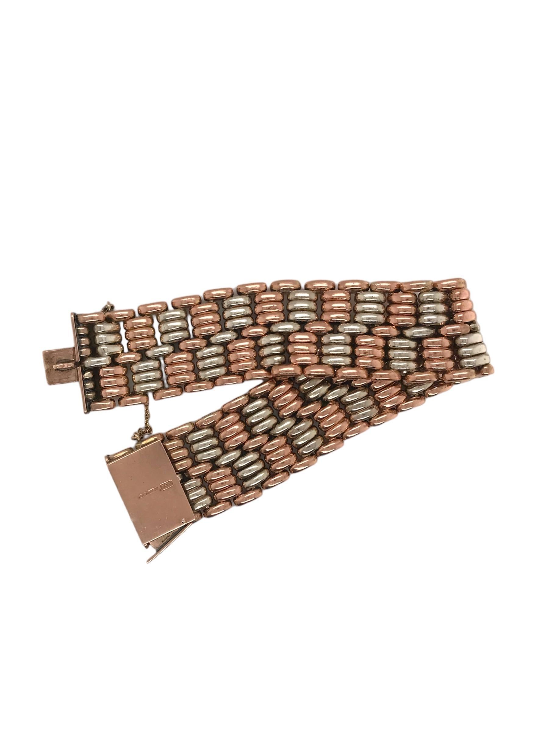 Retro-Ära Zwei getönte Rose Gold Link Armband Bentley & Skinner Damen