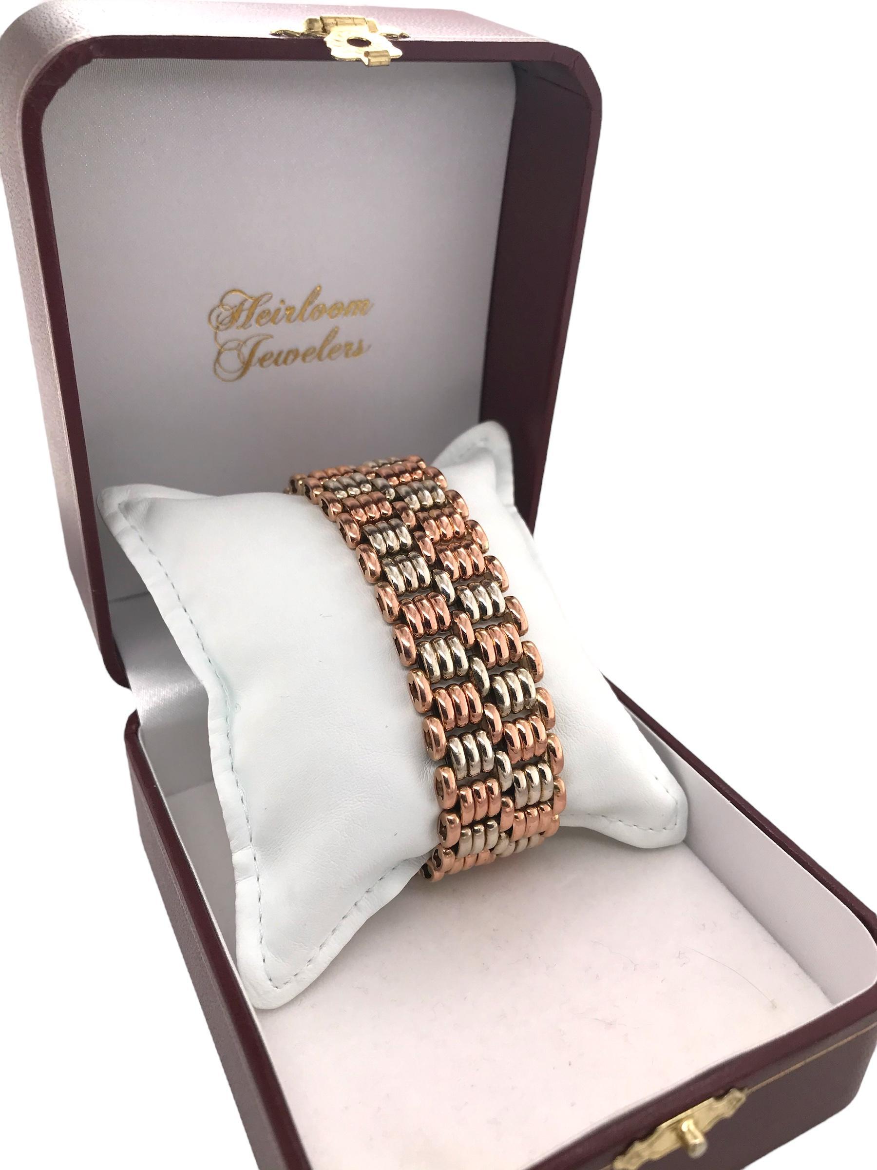 Retro-Ära Zwei getönte Rose Gold Link Armband Bentley & Skinner 1