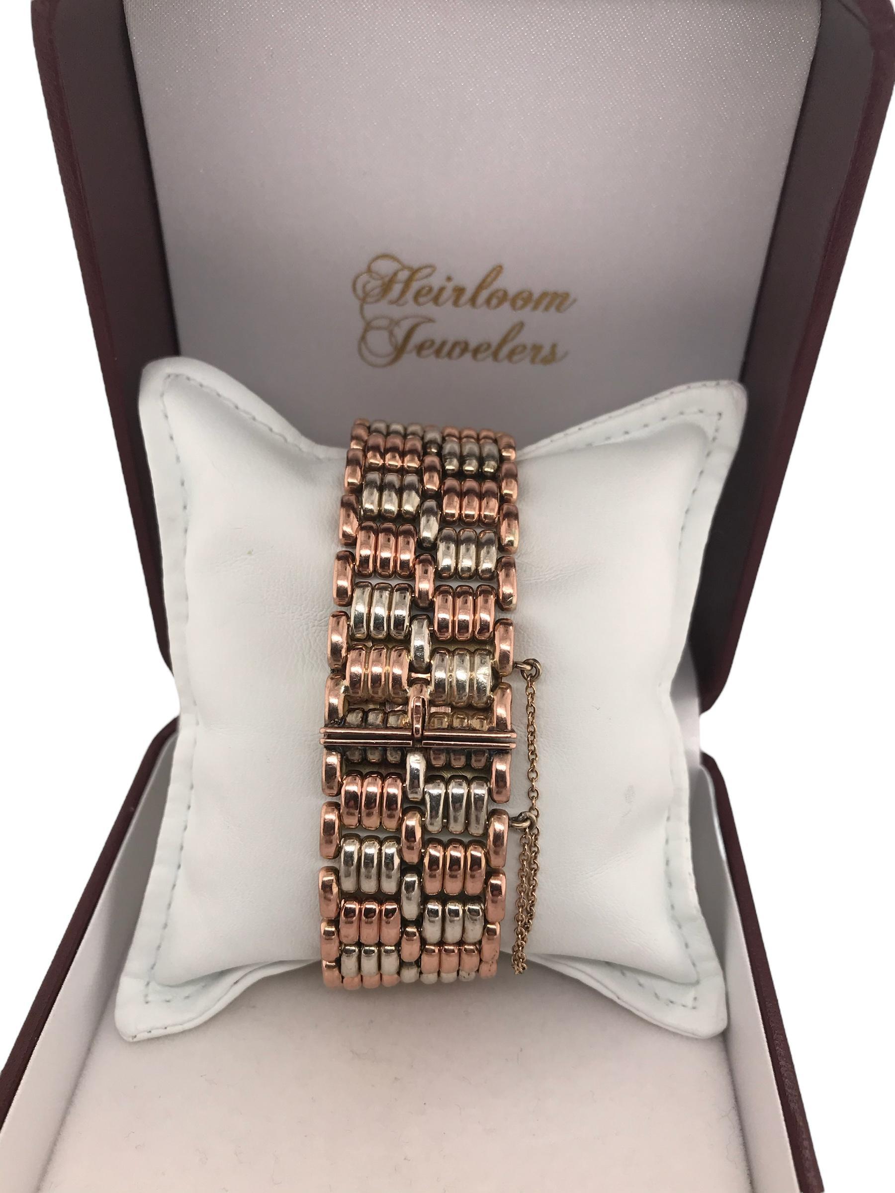 Retro-Ära Zwei getönte Rose Gold Link Armband Bentley & Skinner 2