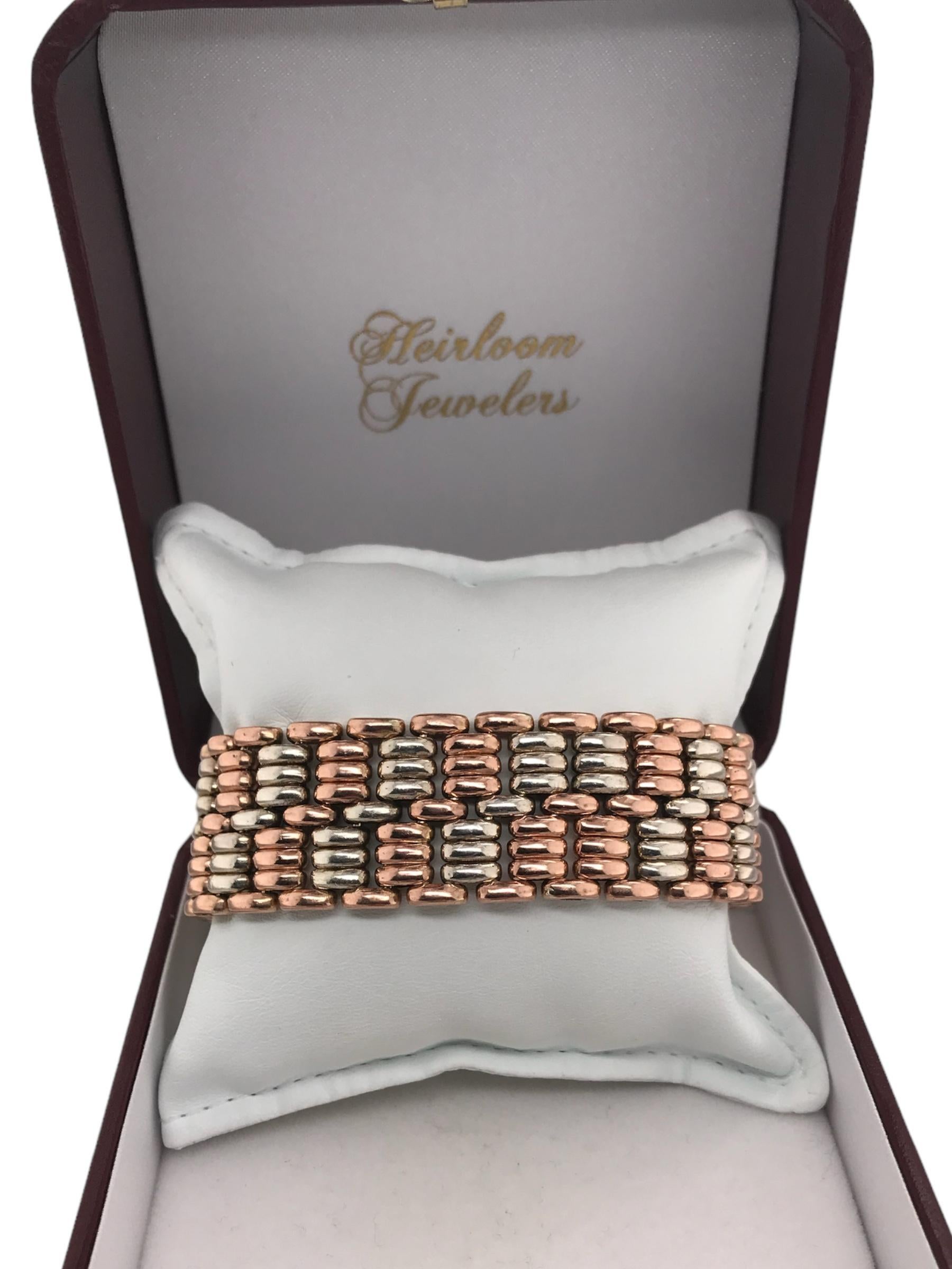 Retro-Ära Zwei getönte Rose Gold Link Armband Bentley & Skinner 3
