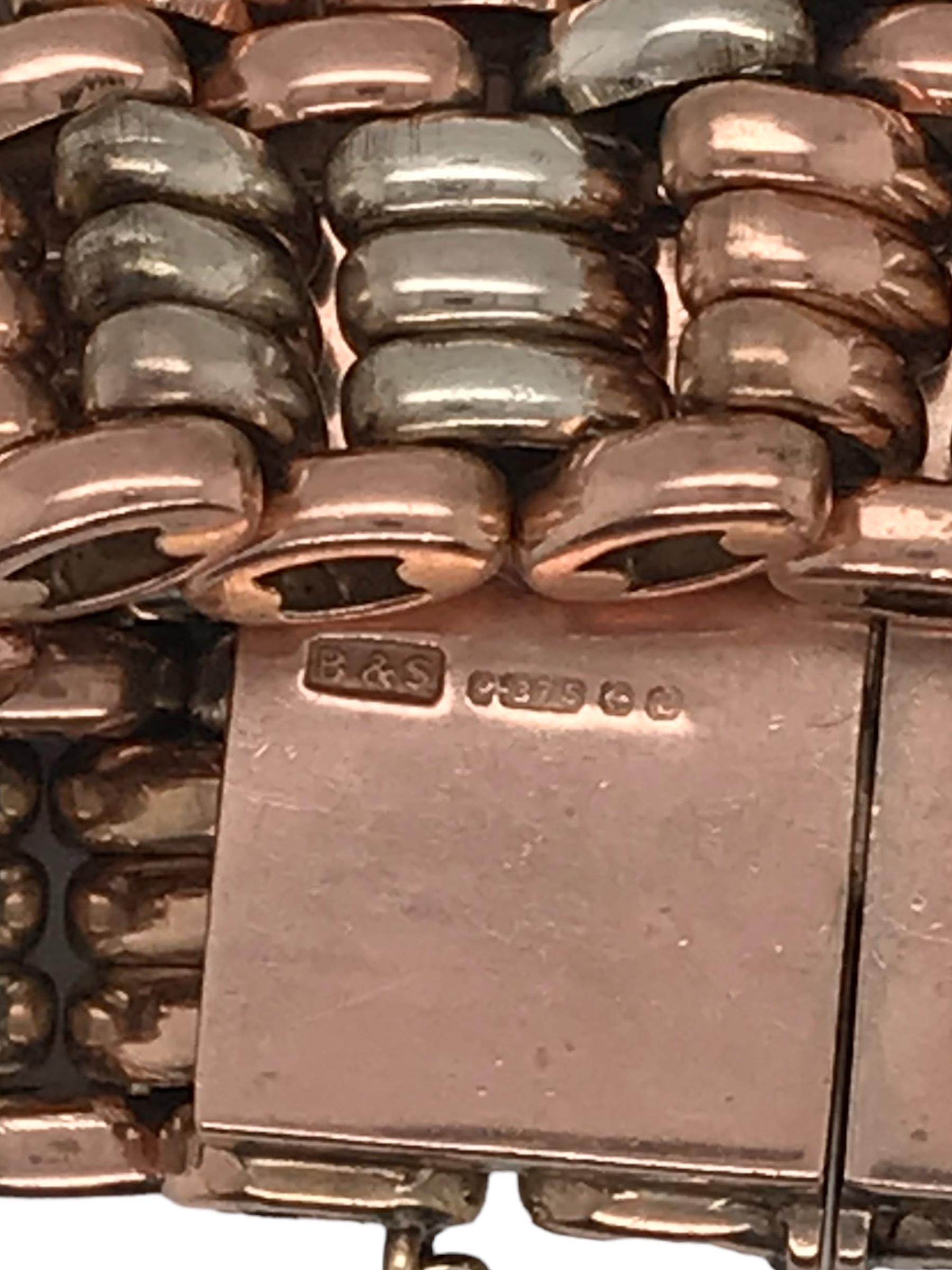 Retro-Ära Zwei getönte Rose Gold Link Armband Bentley & Skinner 4
