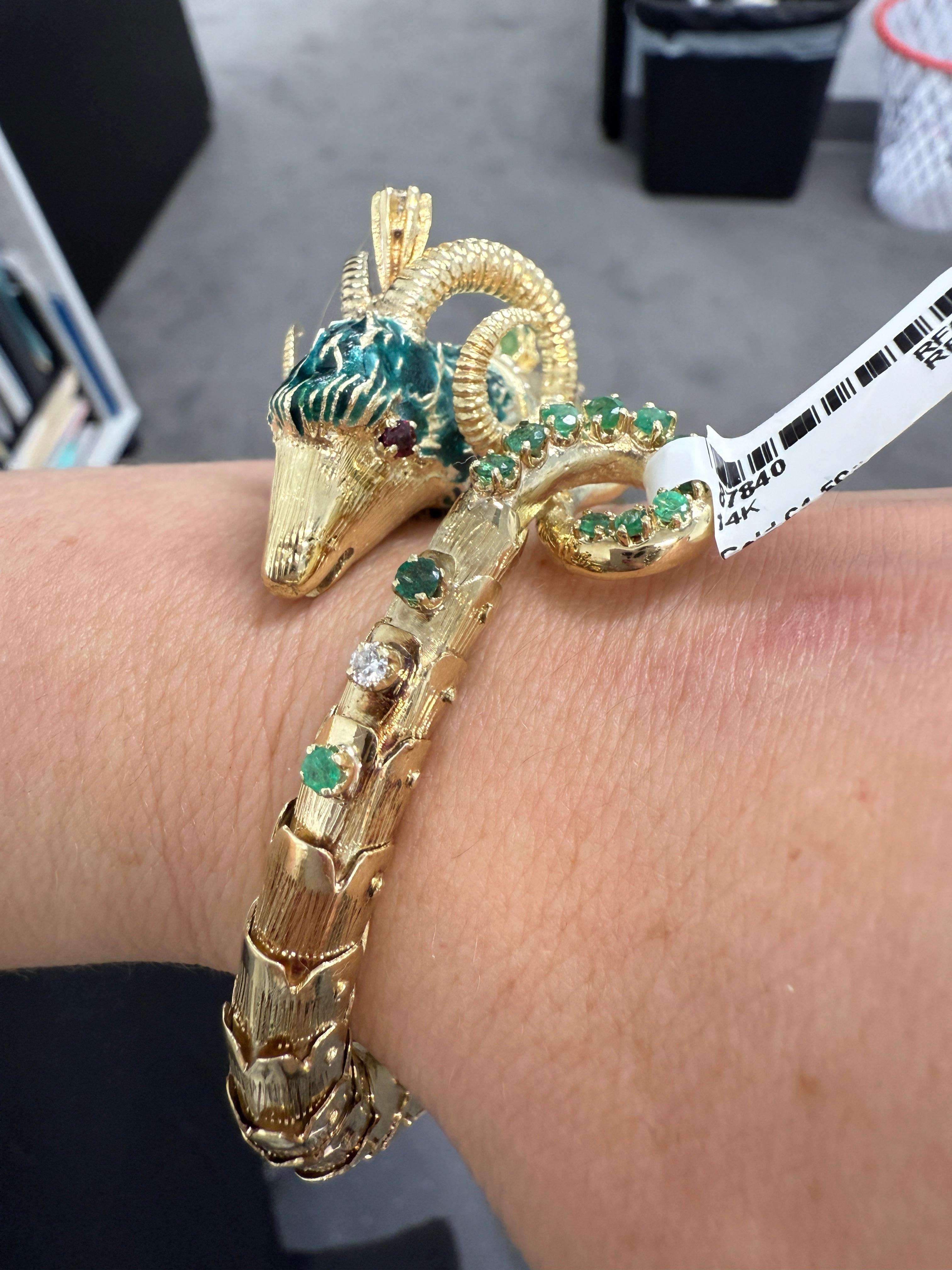Retro Estate Bracelet en or jaune 14K à tête de bélier en vente 4