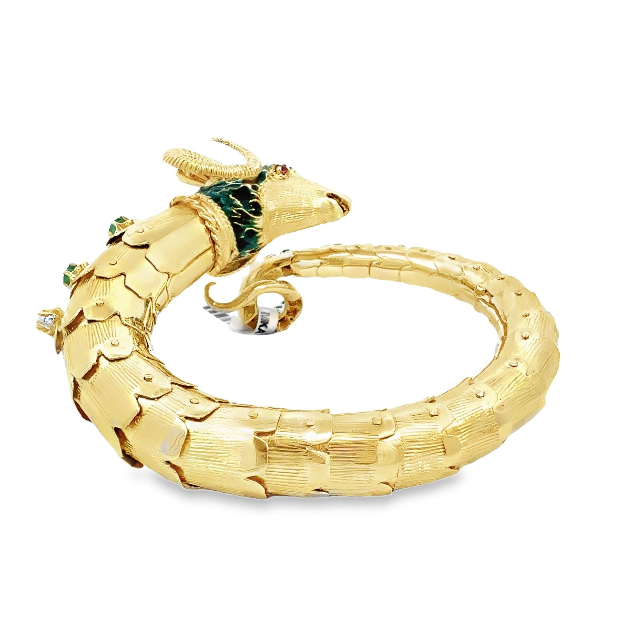 Taille cabochon Retro Estate Bracelet en or jaune 14K à tête de bélier en vente