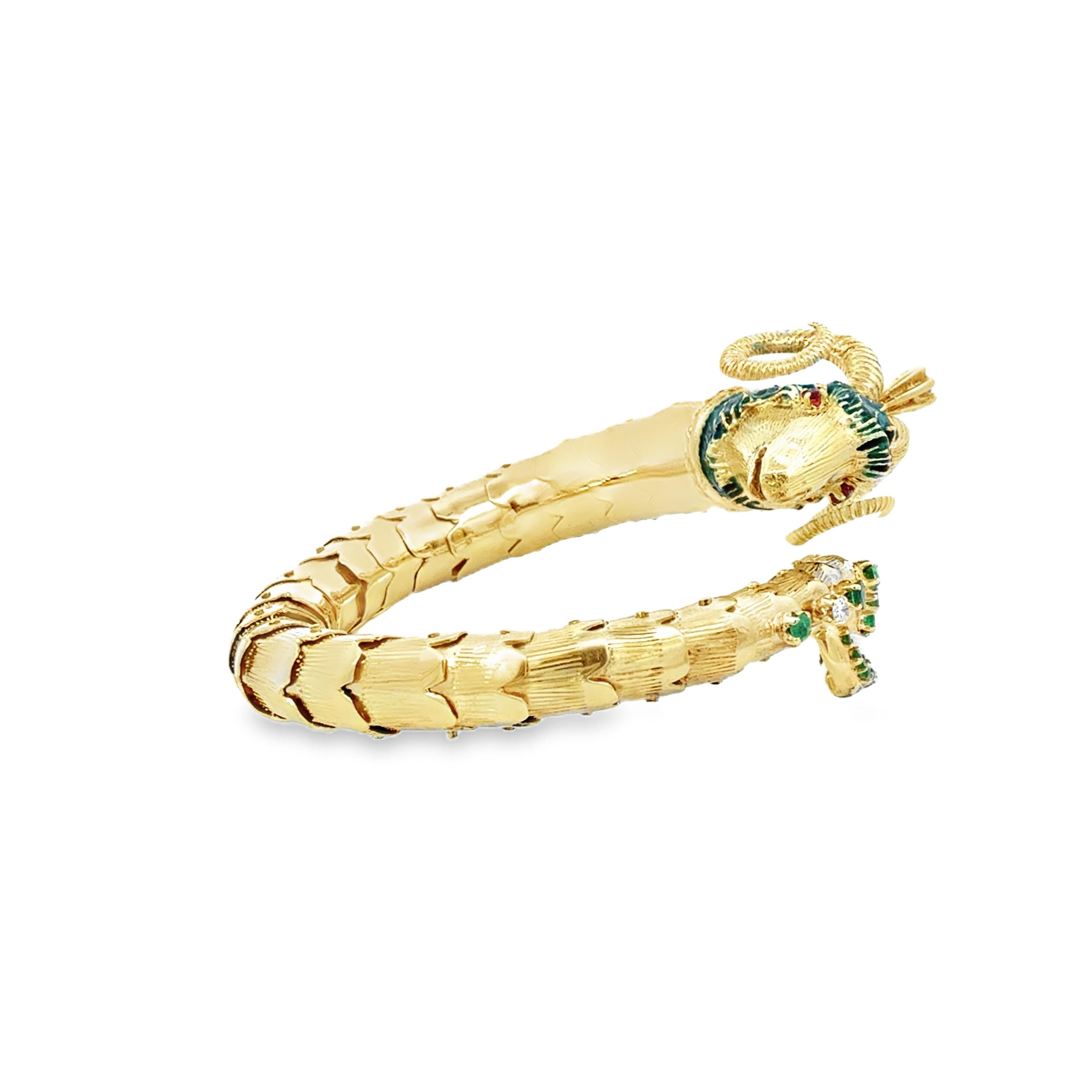 Retro Estate Bracelet en or jaune 14K à tête de bélier Unisexe en vente