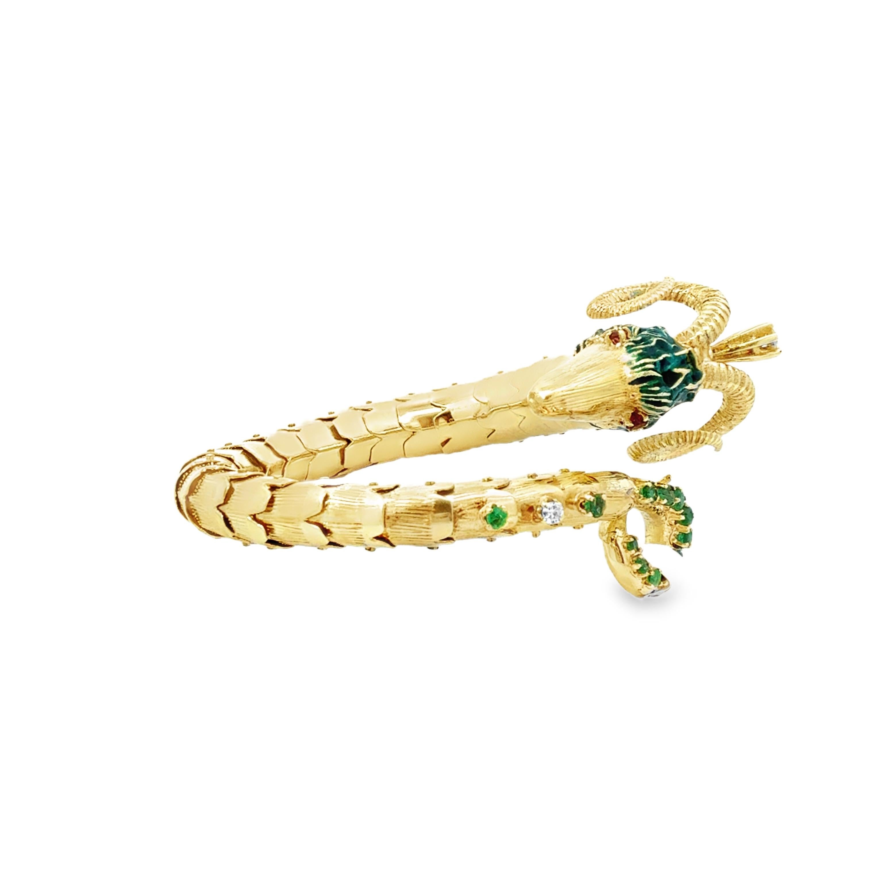 Retro Estate Bracelet en or jaune 14K à tête de bélier en vente 1