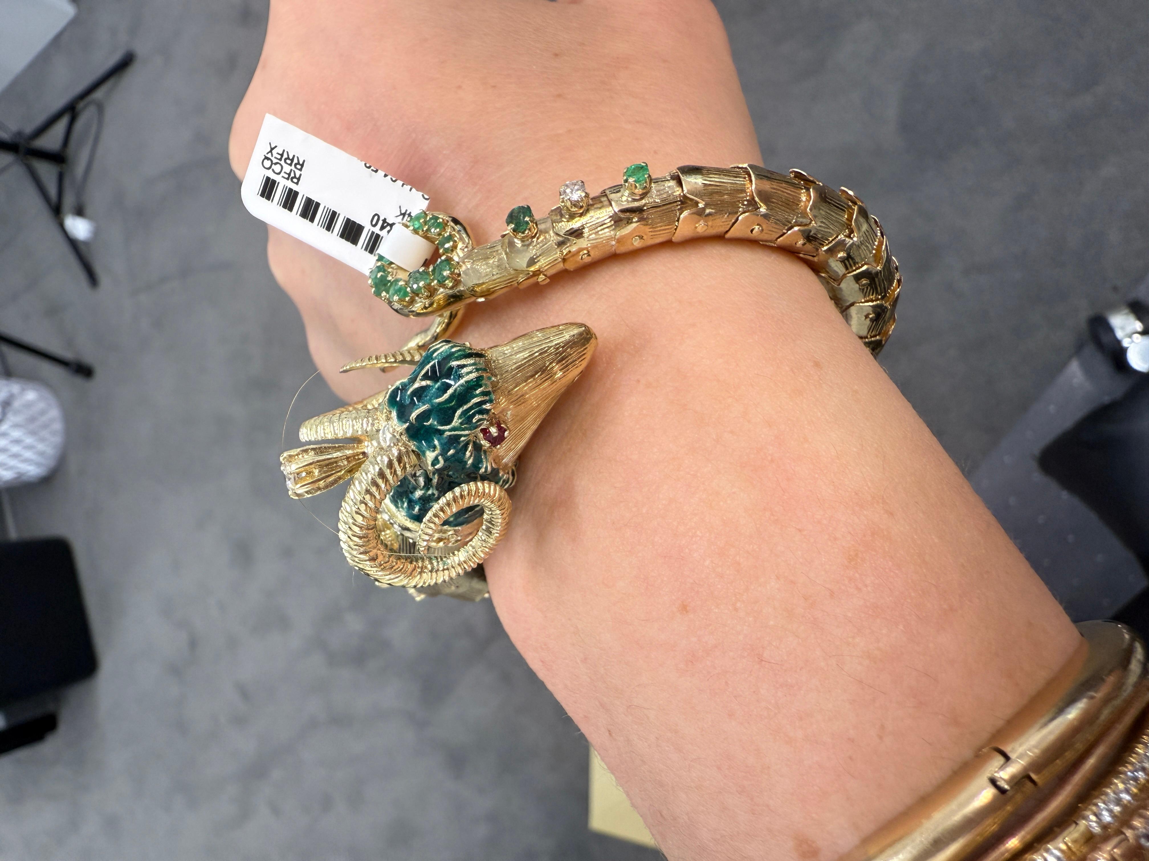 Retro Estate Bracelet en or jaune 14K à tête de bélier en vente 2