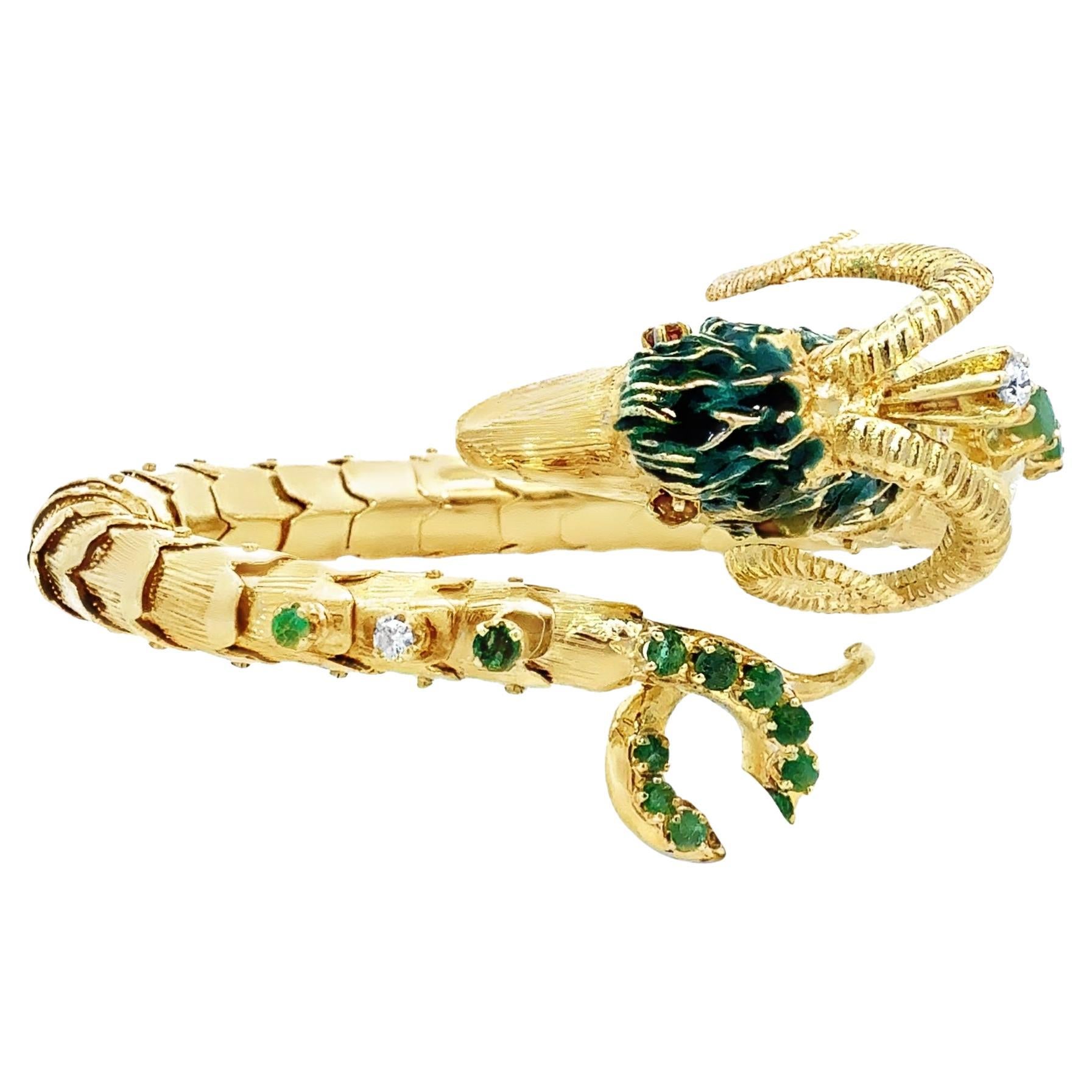 Retro Estate Bracelet en or jaune 14K à tête de bélier