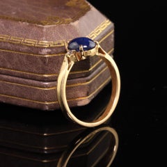 Retro Estate 18K Yellow Gold Cabochon Sapphire Diamond Ring