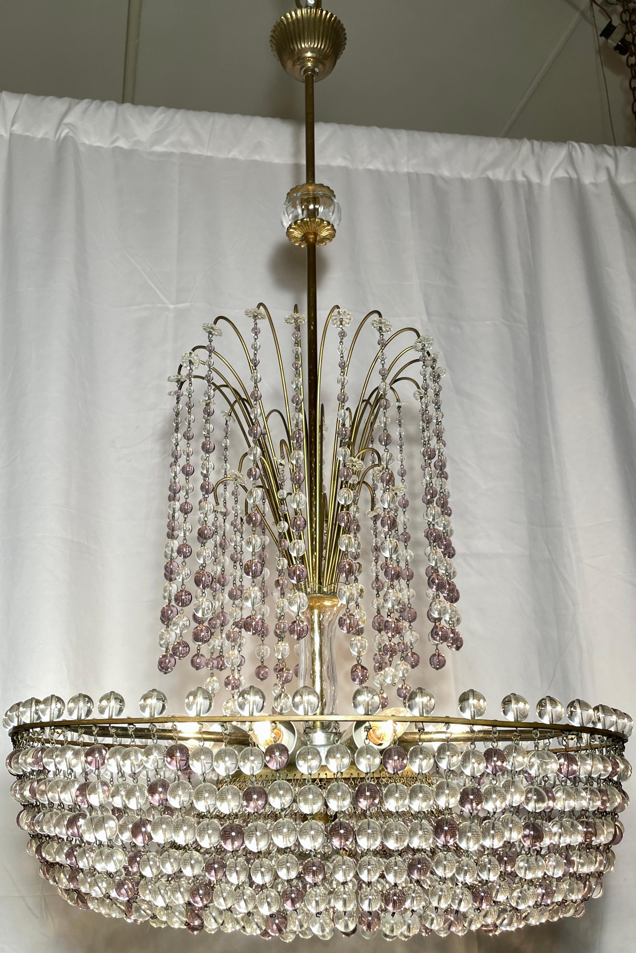 Retro Estate Amethyst and crystal beaded chandelier, Circa 1950's.