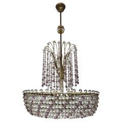 Lampadario retrò di proprietà con ametista e perline di cristallo, circa anni '50