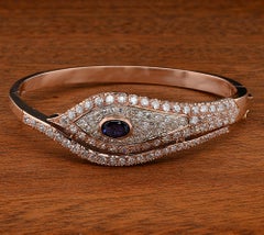 Retro Evil Eye 1.10 Ct Verneuil Sapphire 4.90 Ct Diamond Rare Bangle  9 KT gold