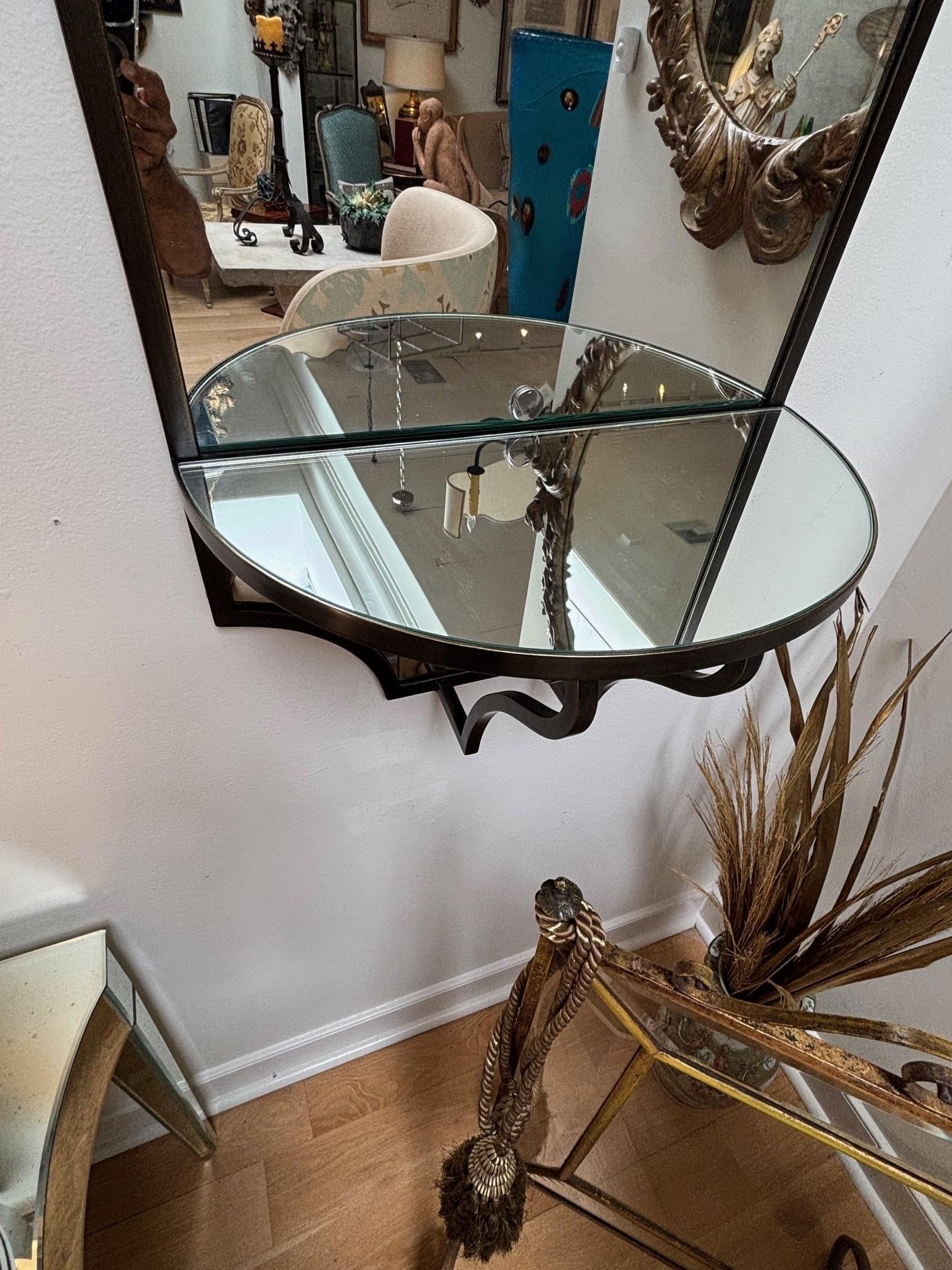 Retro Exquisitely Made Iron Mirror with Demi-Lune Console Wall Mirror For Sale 4