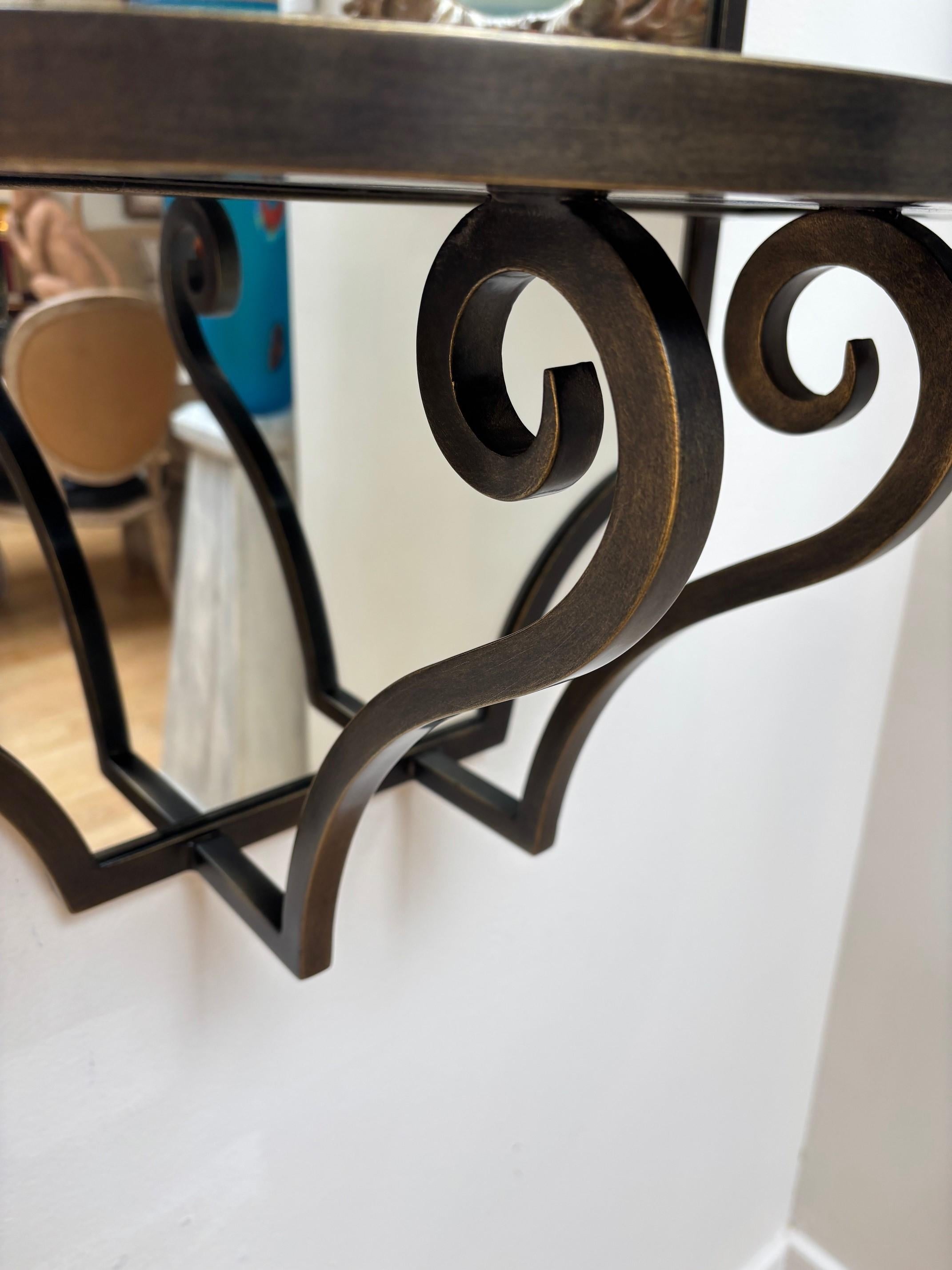 Retro Exquisitely Made Iron Mirror with Demi-Lune Console Wall Mirror For Sale 5