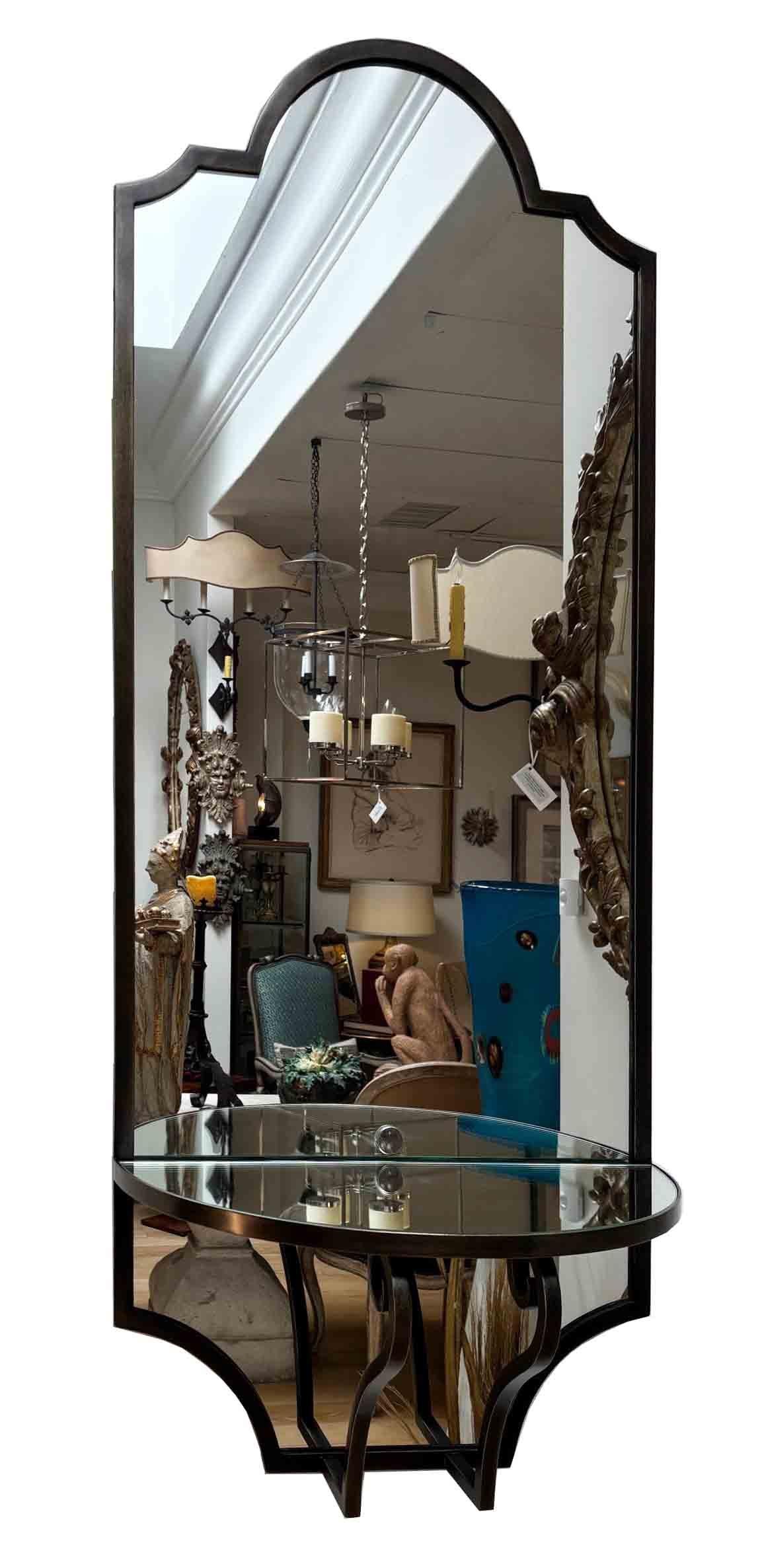 Retro Exquisitely Made Iron Mirror with Demi-Lune Console Wall Mirror For Sale 6