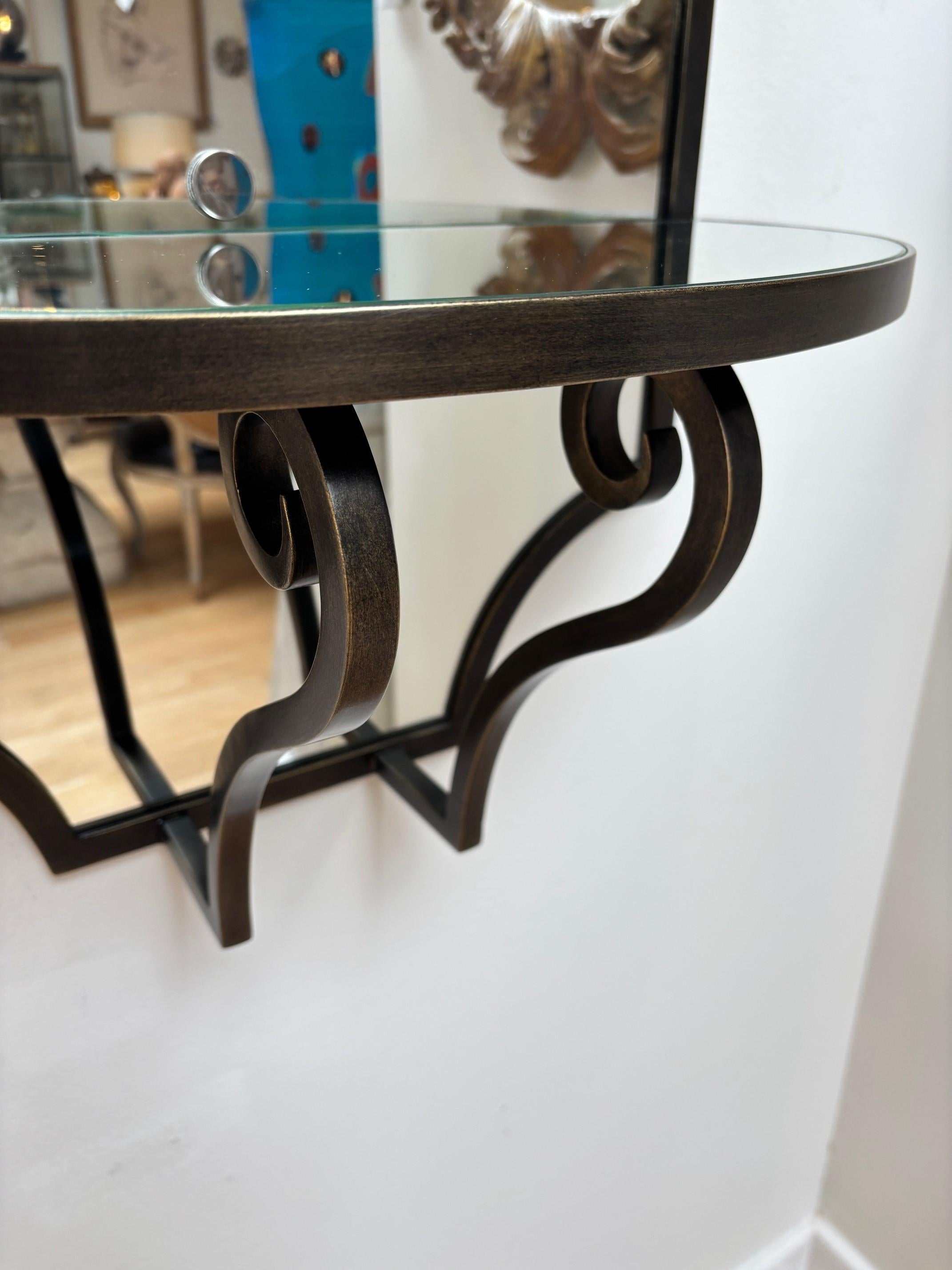 Retro Exquisitely Made Iron Mirror with Demi-Lune Console Wall Mirror For Sale 7