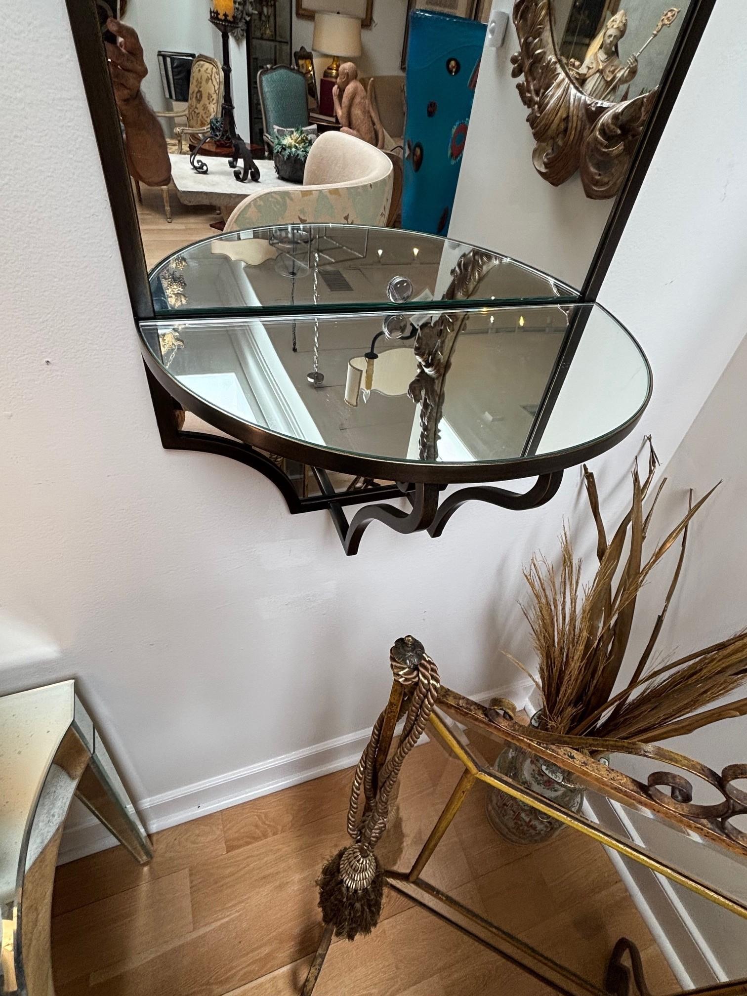 Retro Exquisitely Made Iron Mirror with Demi-Lune Console Wall Mirror For Sale 8
