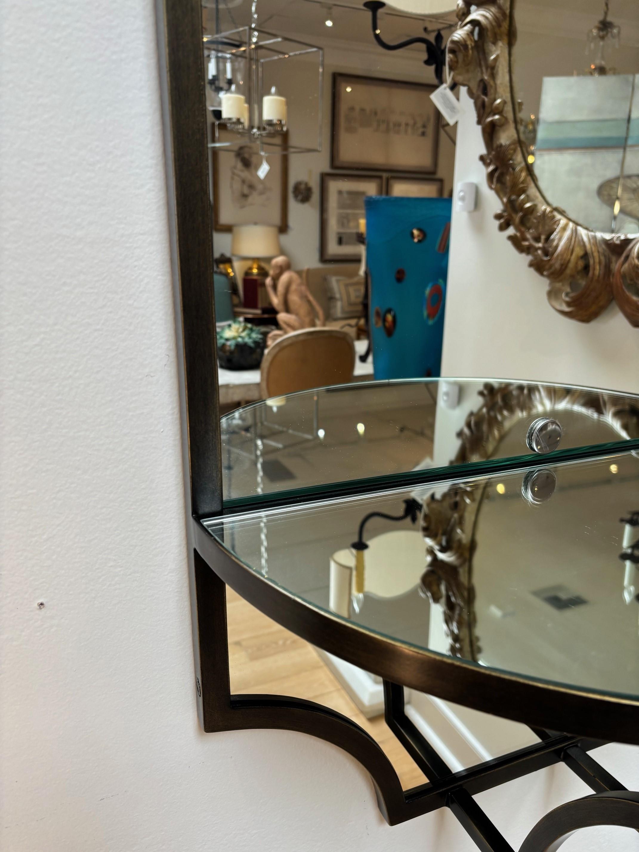 Retro Exquisitely Made Iron Mirror with Demi-Lune Console Wall Mirror In Good Condition For Sale In Los Angeles, CA