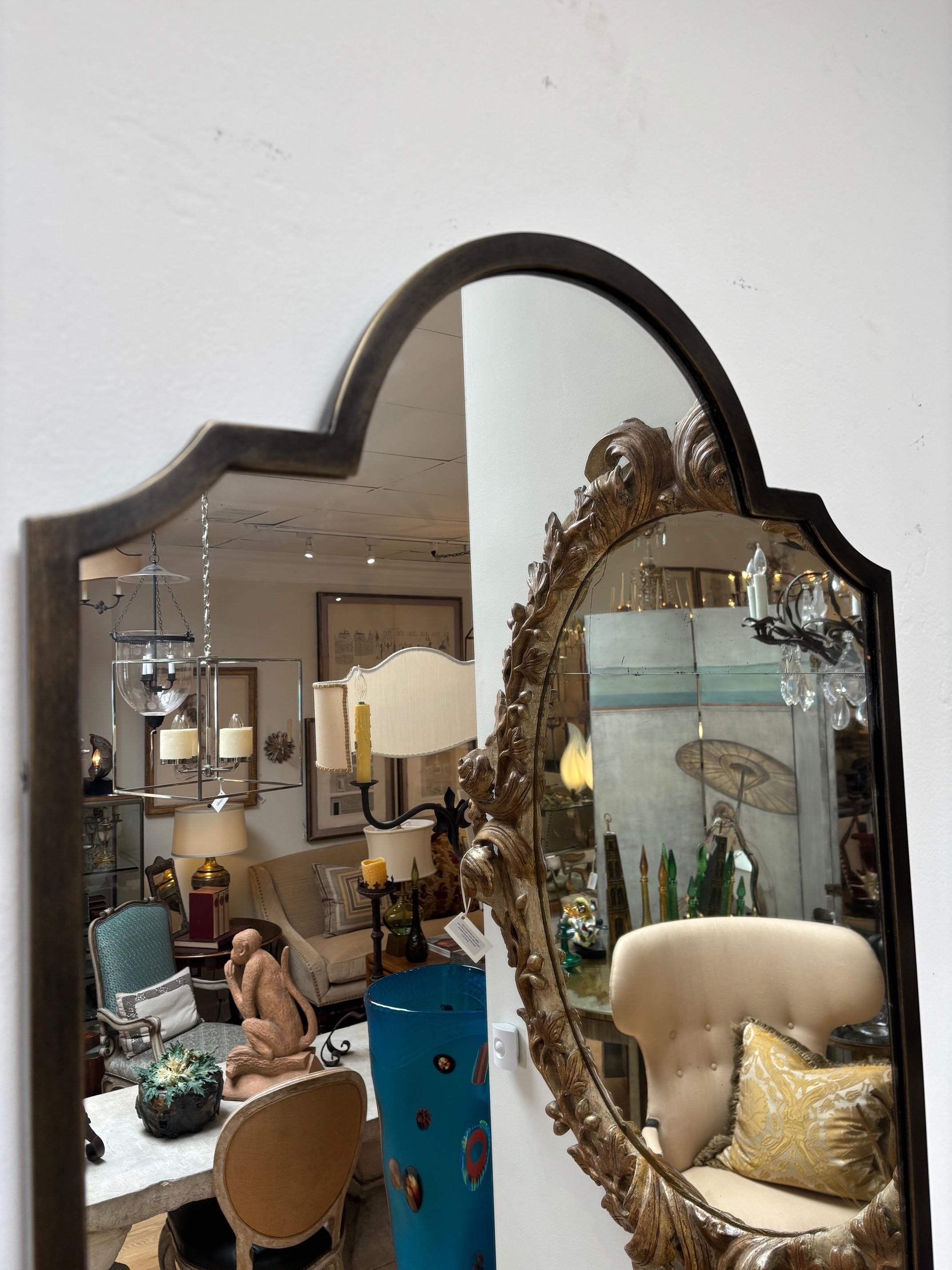 Retro Exquisitely Made Iron Mirror with Demi-Lune Console Wall Mirror For Sale 1