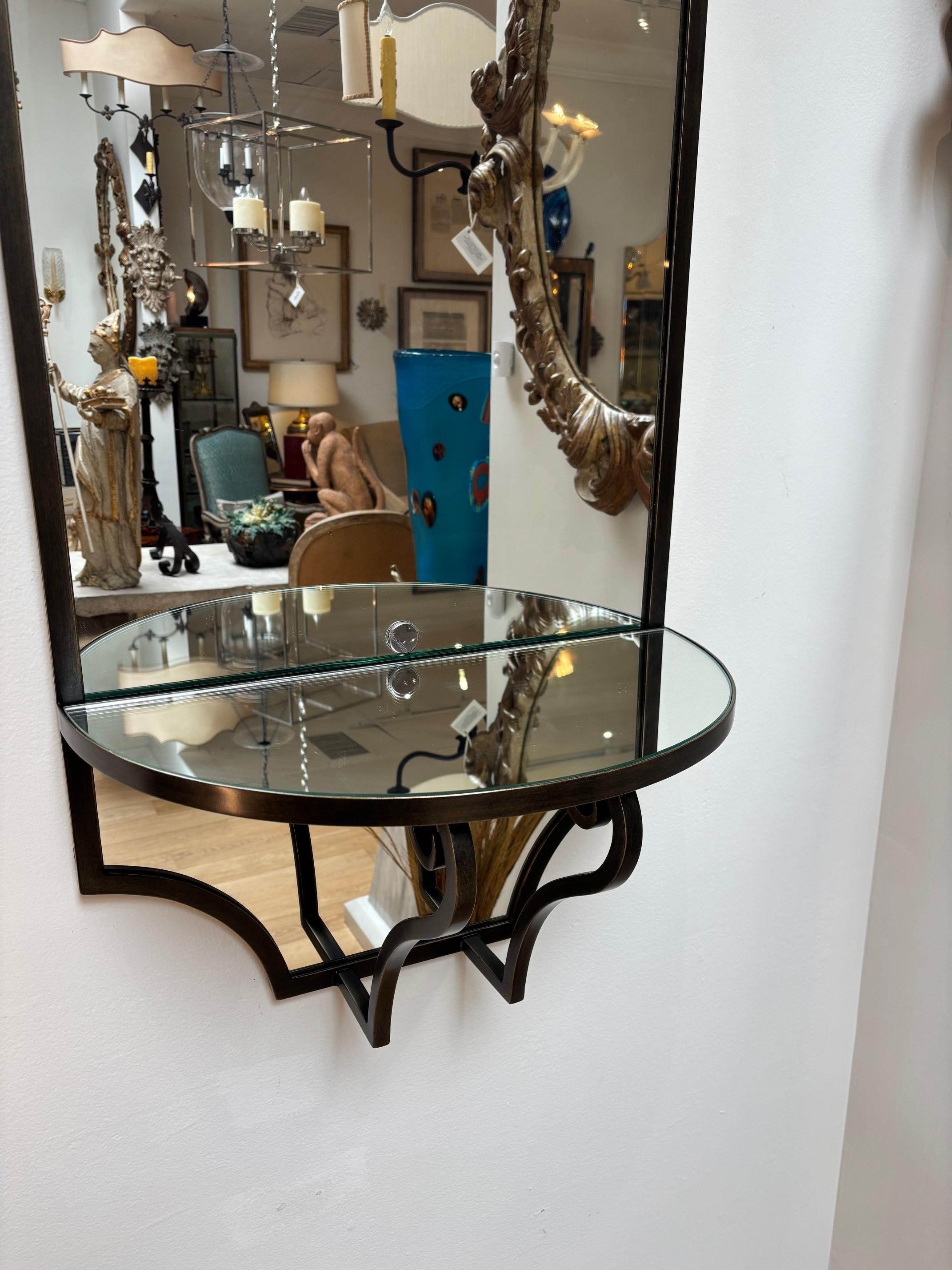 Retro Exquisitely Made Iron Mirror with Demi-Lune Console Wall Mirror For Sale 2