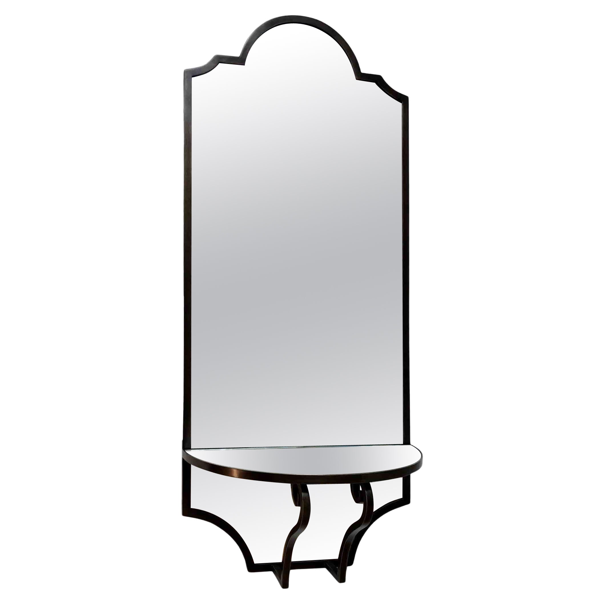 Retro Exquisitely Made Iron Mirror with Demi-Lune Console Wall Mirror For Sale