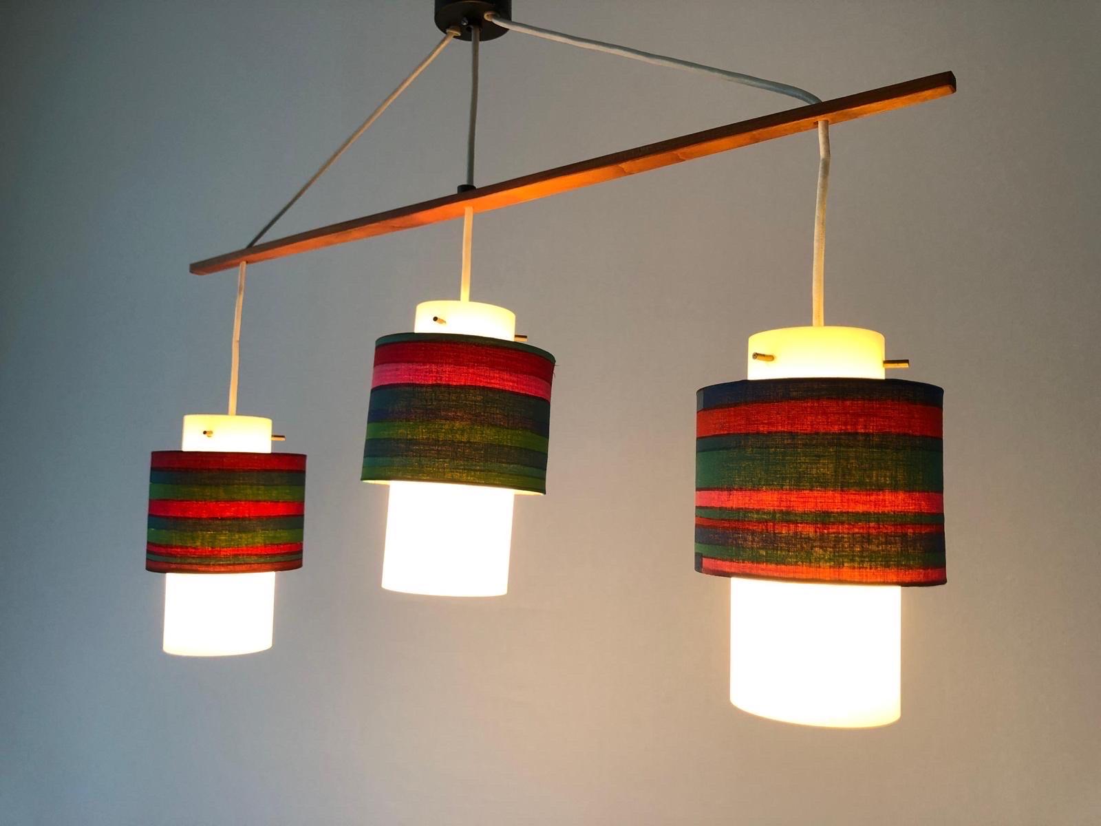 Retro Fabric Shade & Glass Triple Pendant Lamp, 1960s, Germany For Sale 4