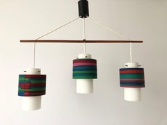 Retro Fabric Shade & Glass Triple Pendant Lamp, 1960s, Germany