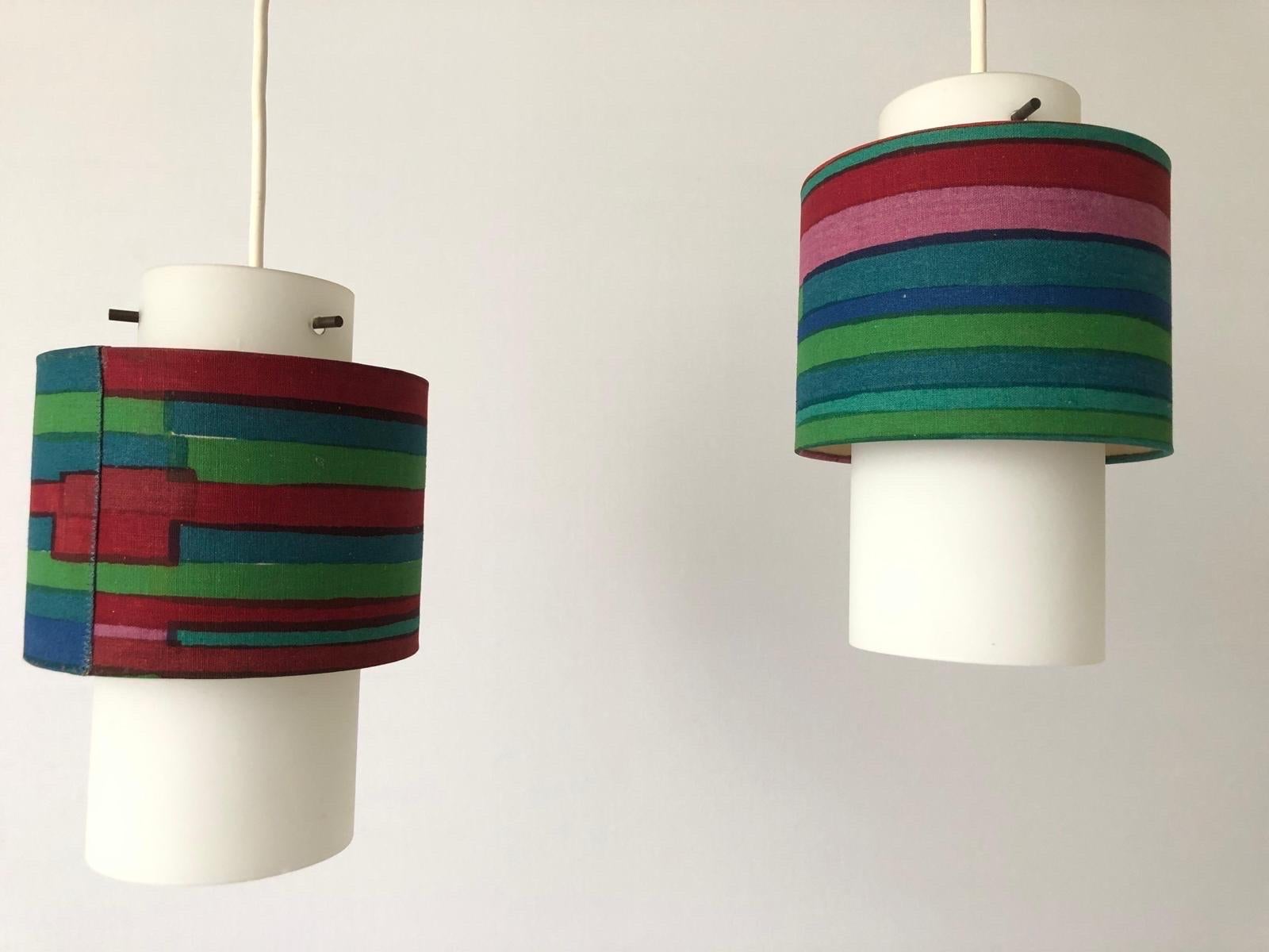 Retro Fabric Shade & Glass Triple Pendant Lamp, 1960s, Germany For Sale 1